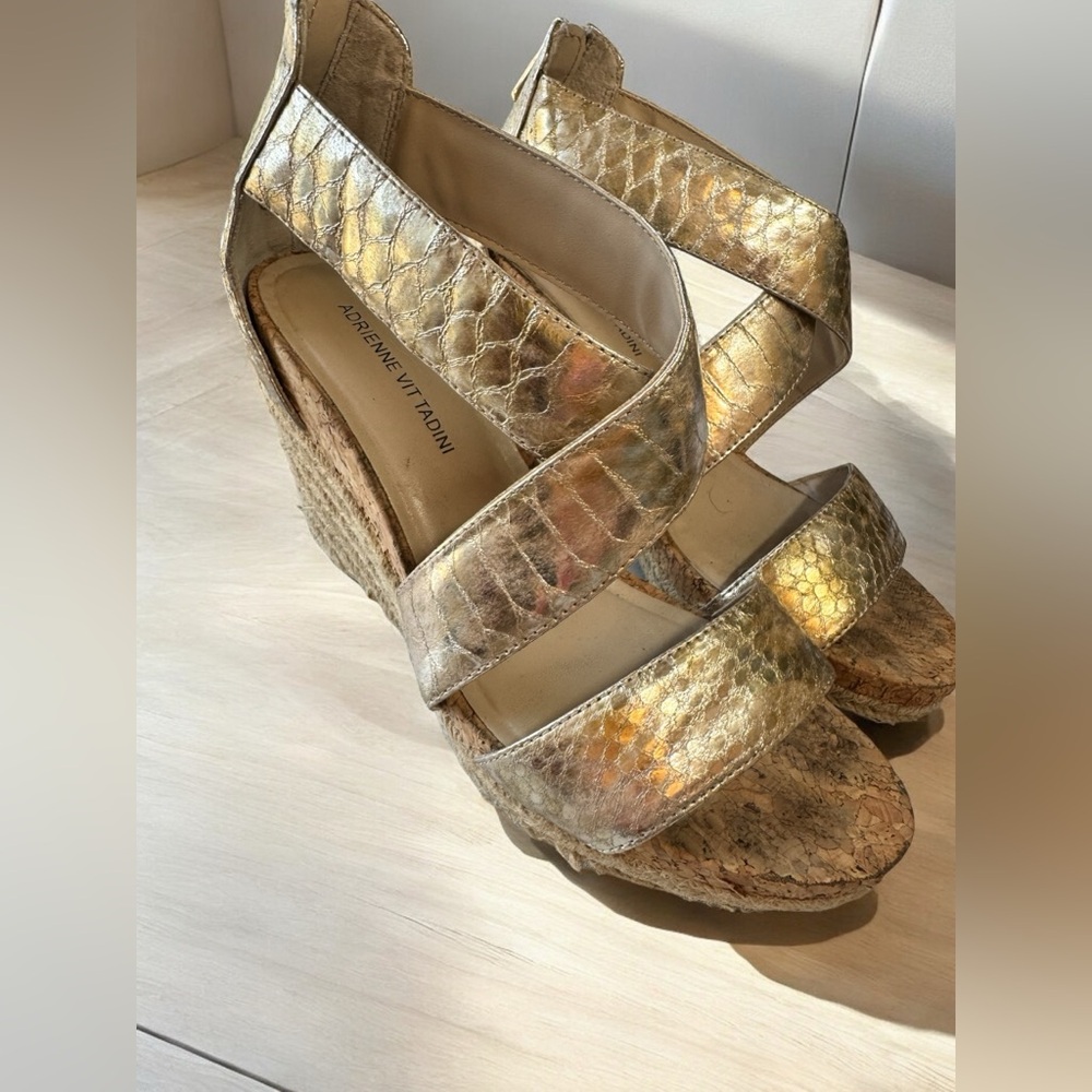 Adrienne Vittadini gold wedge sandals. Size 6.5